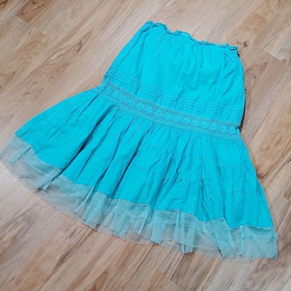 🦋Color Code Turquoise Layered Ruffle Skirt Medium - Picture 2 of 8